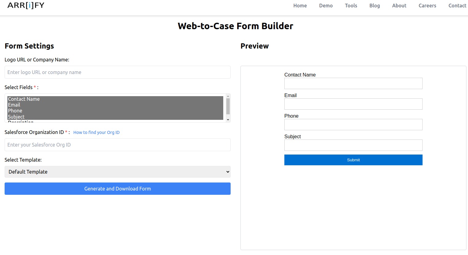 select web-to-lead form builder