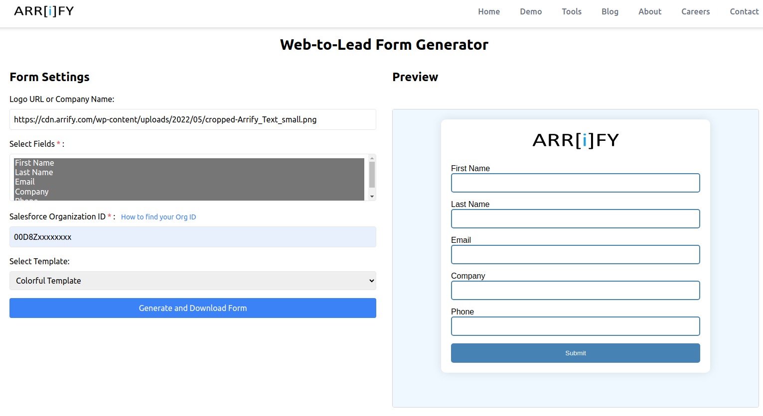 select web-to-lead form builder