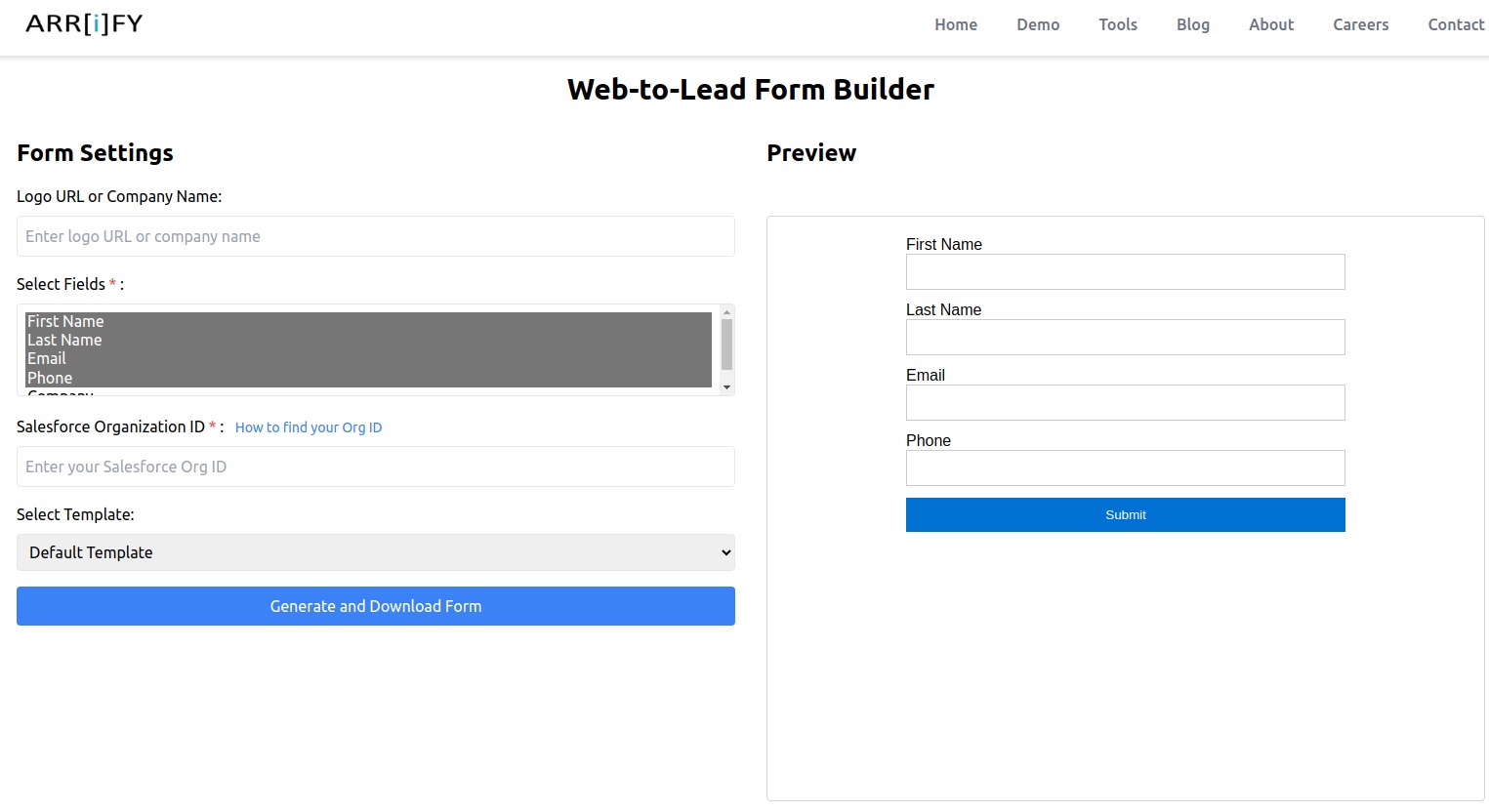 select web-to-lead form builder