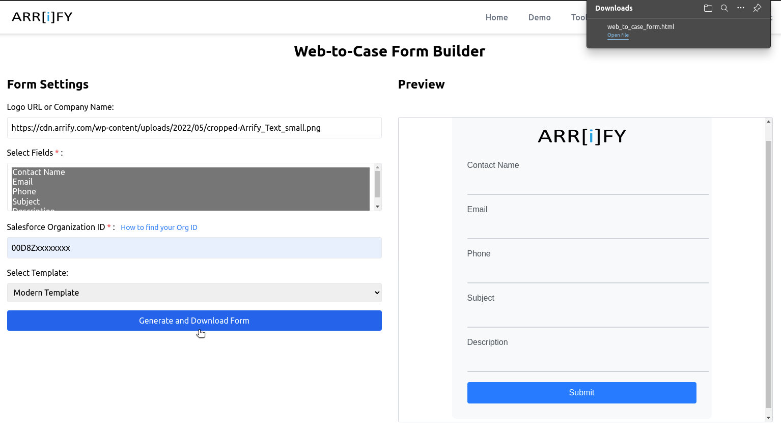 select web-to-lead form builder