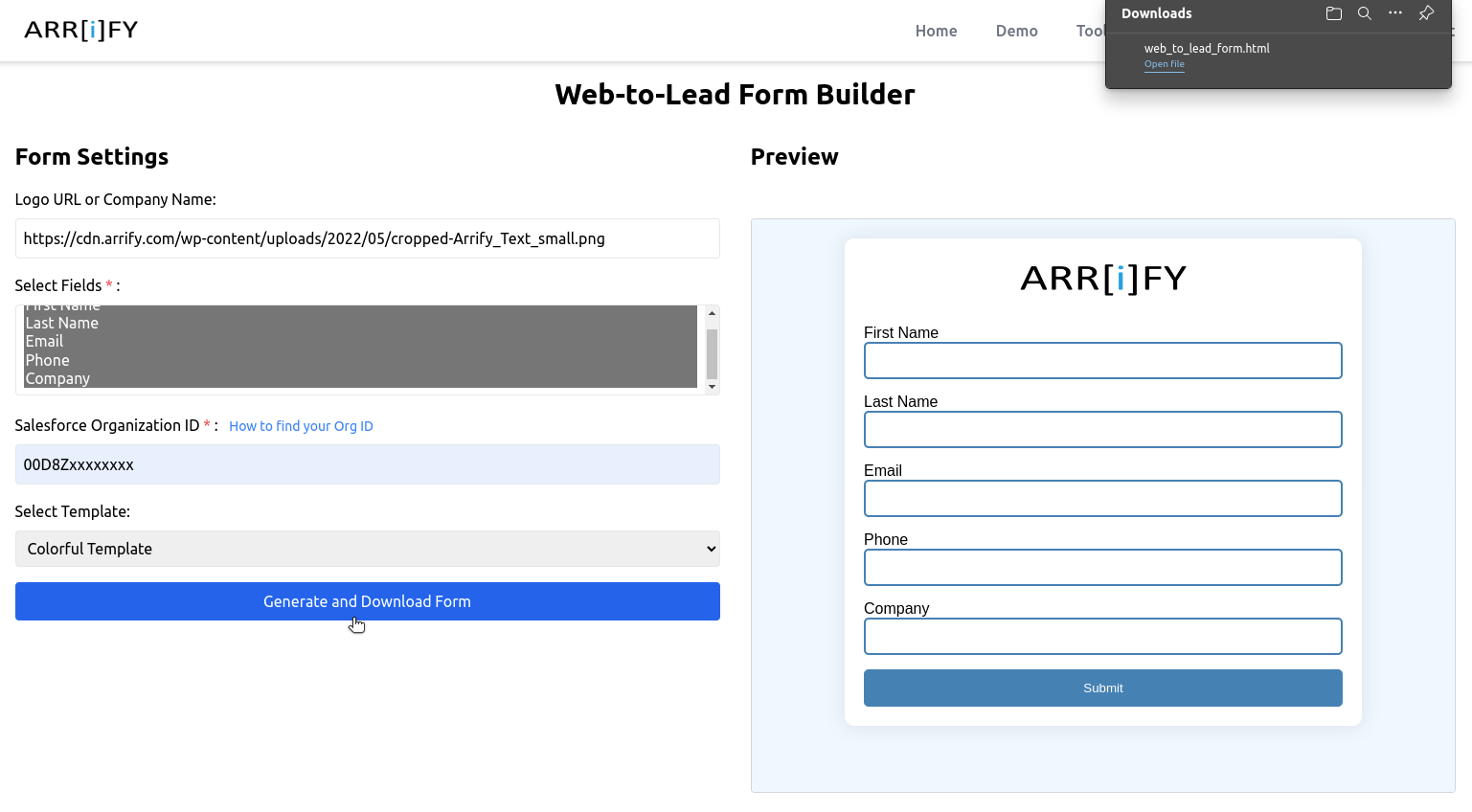 select web-to-lead form builder