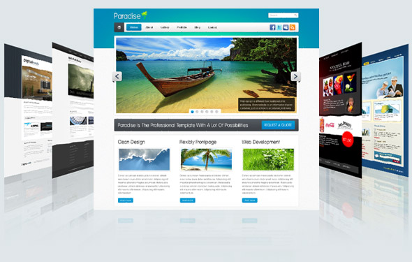Modern customer portal website interface on desktop monitor and mobile phone mockup, clean blue and white UI design.