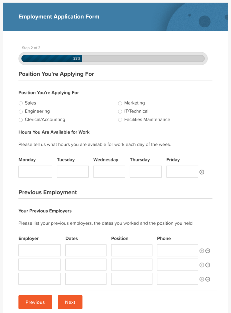 Online job application form with resume file upload built using Gravity Forms