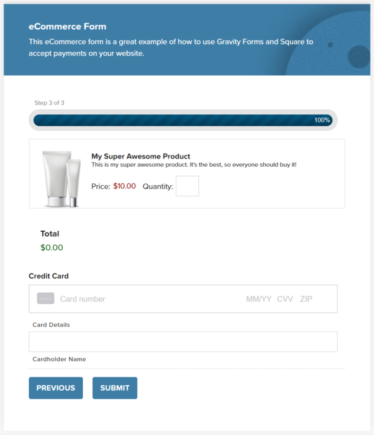 Gravity Forms eCommerce product order form with online payment integration