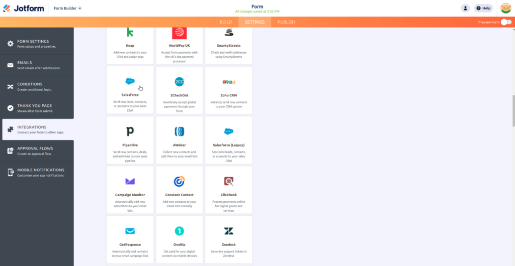 JotForm Salesforce Integration: How to Connect Forms to Your CRM (Without the Headaches) 4 Select Salesforce from JotForm Integrations