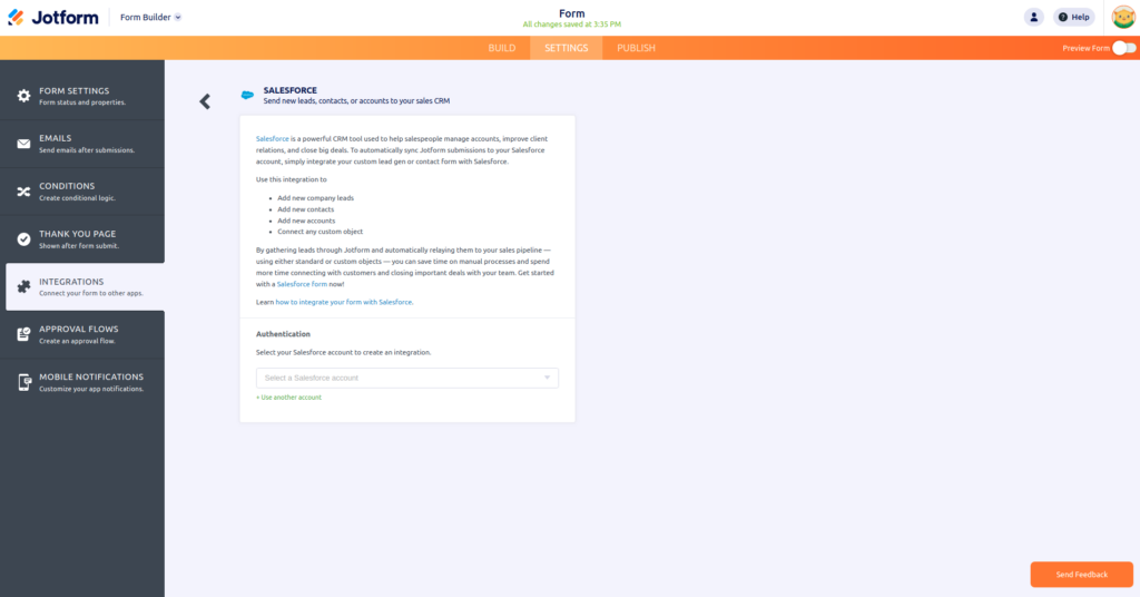 JotForm Salesforce Integration: How to Connect Forms to Your CRM (Without the Headaches) 5 Provide Salesforce authentication credentials