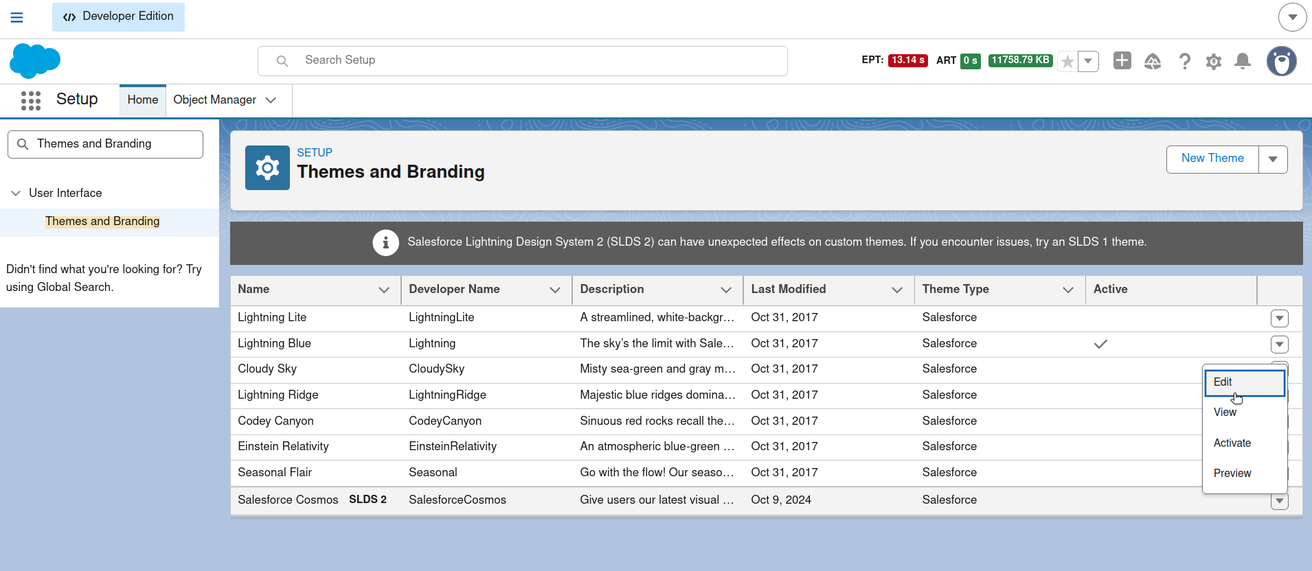 Edit Themes and Branding