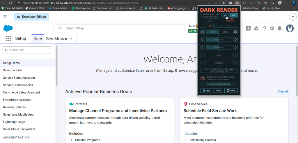 enable dark reader mode on
