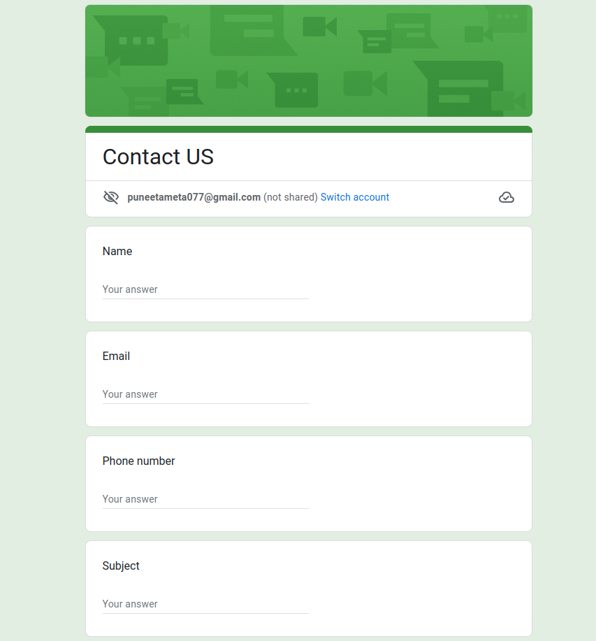 Setup "contact US" google form