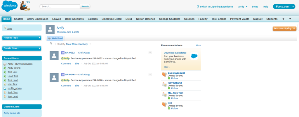 custom links in salesforce classic homepage page