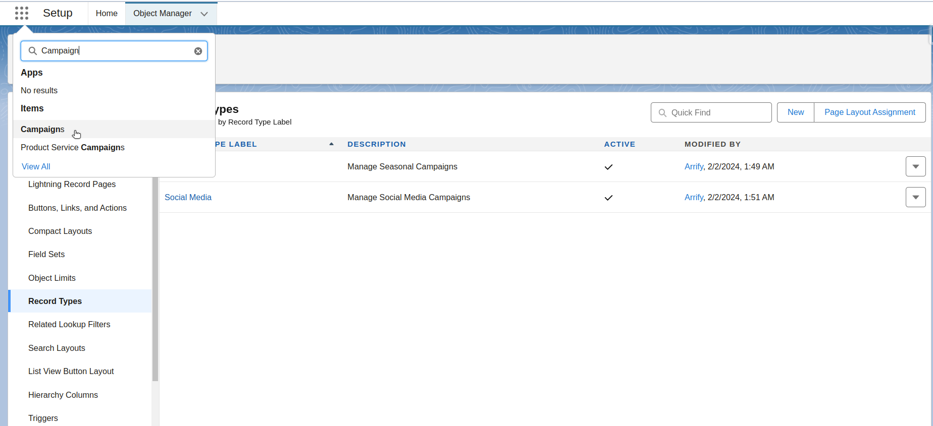 Navigating to the Campaigns tab via the App Launcher in Salesforce Lightning Experience.