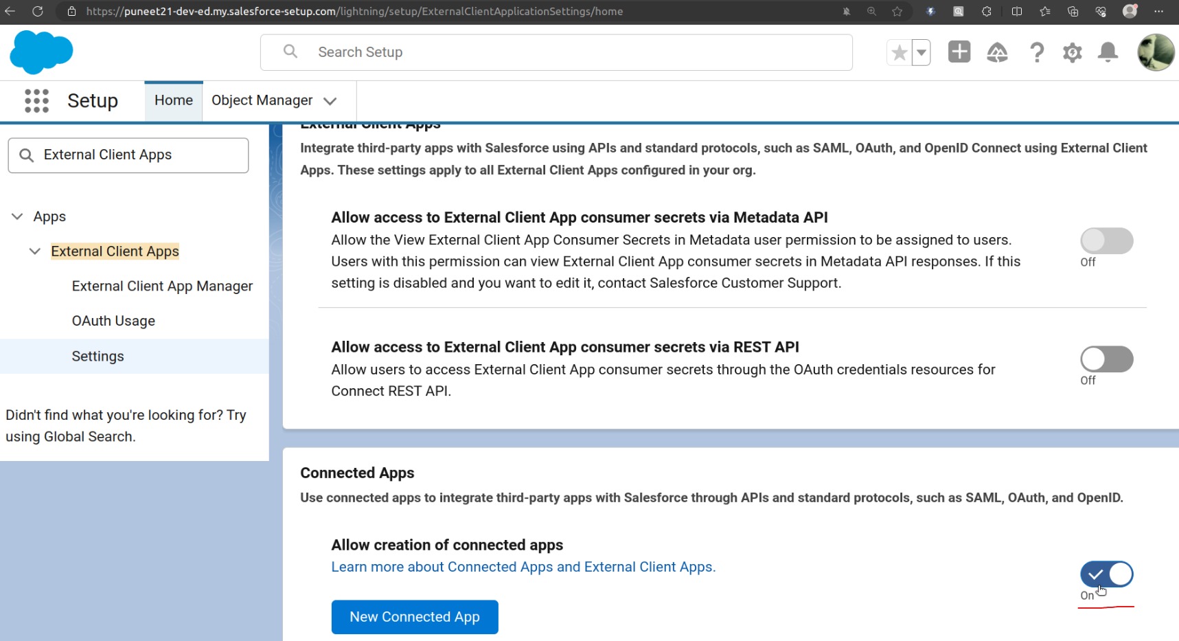 allow creation coonected app