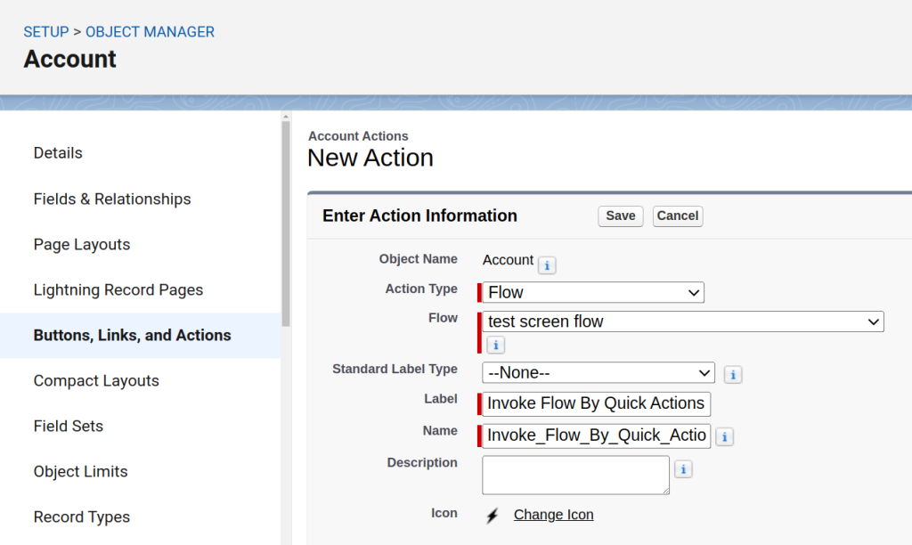 17 Ways to Invoke Salesforce Flows (And When to Use Each) 12 Creating a new Flow action type under Buttons, Links, and Actions in Salesforce Object Manager
