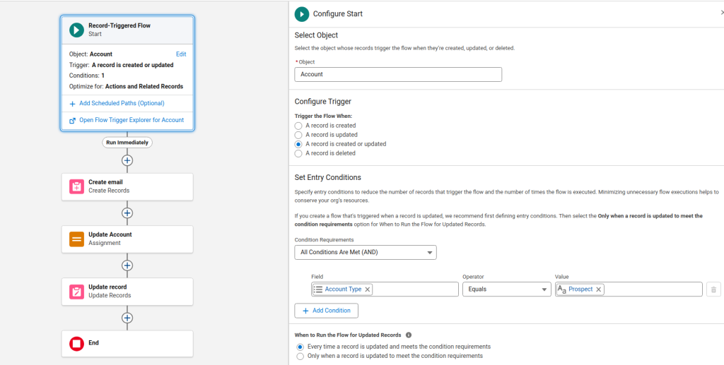17 Ways to Invoke Salesforce Flows (And When to Use Each) 14 Configuring entry conditions and trigger criteria in the Start element of a Salesforce Record-Triggered Flow