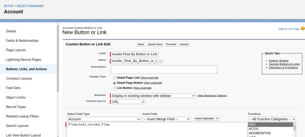 17 Ways to Invoke Salesforce Flows (And When to Use Each) 5 Configuring a custom URL button in Salesforce Object Manager with the Flow execution link