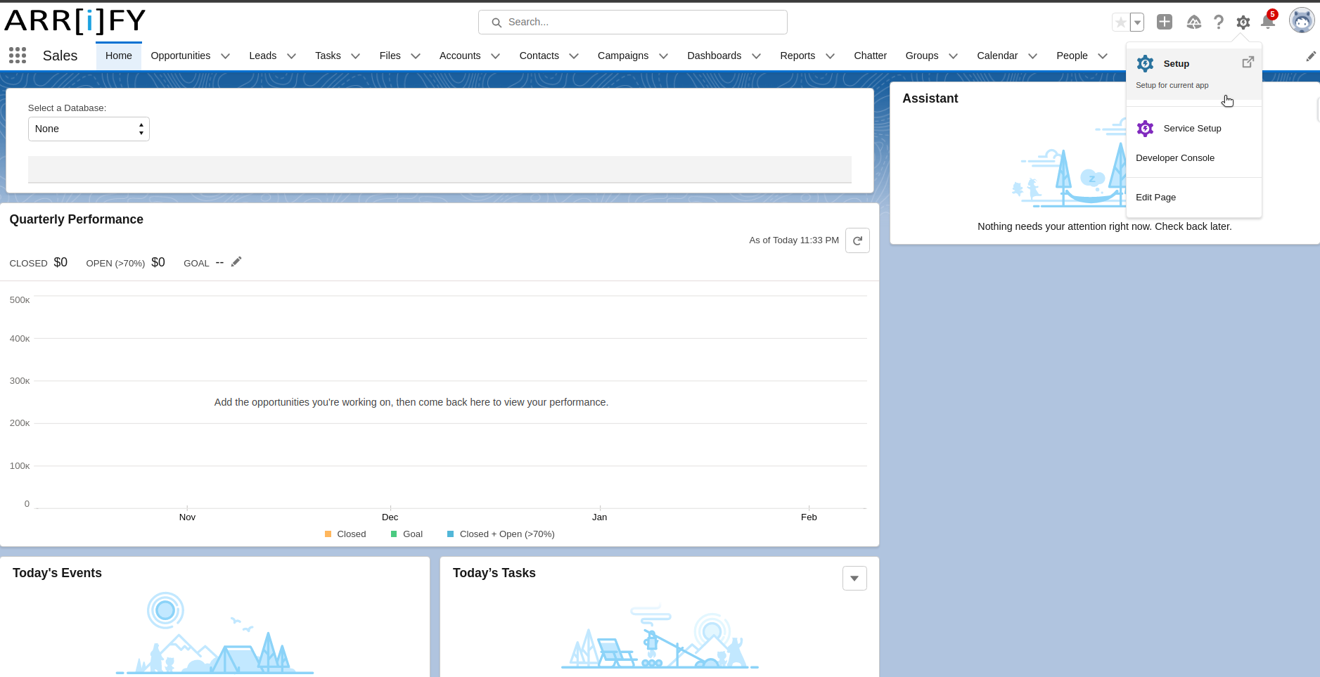 Navigating to Setup menu from the gear icon in Salesforce org