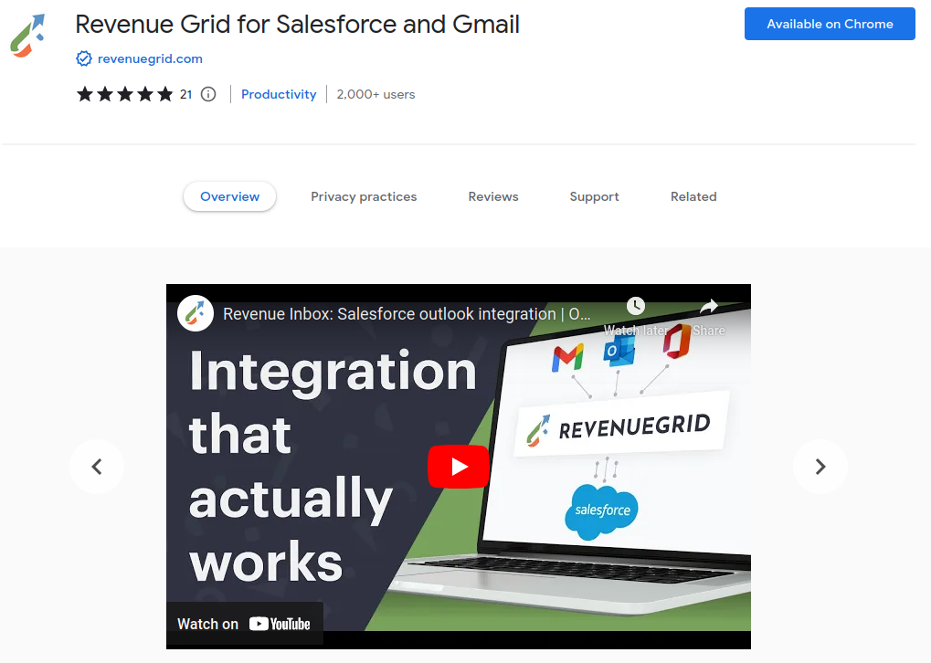 Salesforce chrome extension - Revenue Grid for Salesforce and Gmail