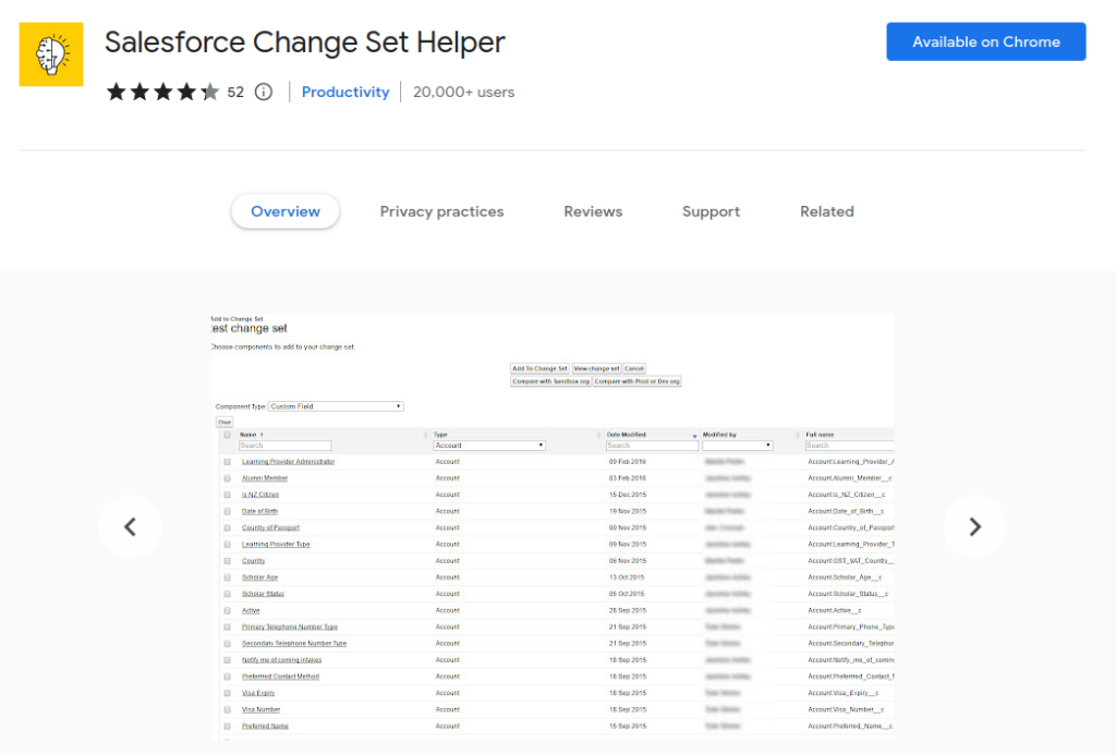 Salesforce chrome extension - Salesforce Change Set Helper 