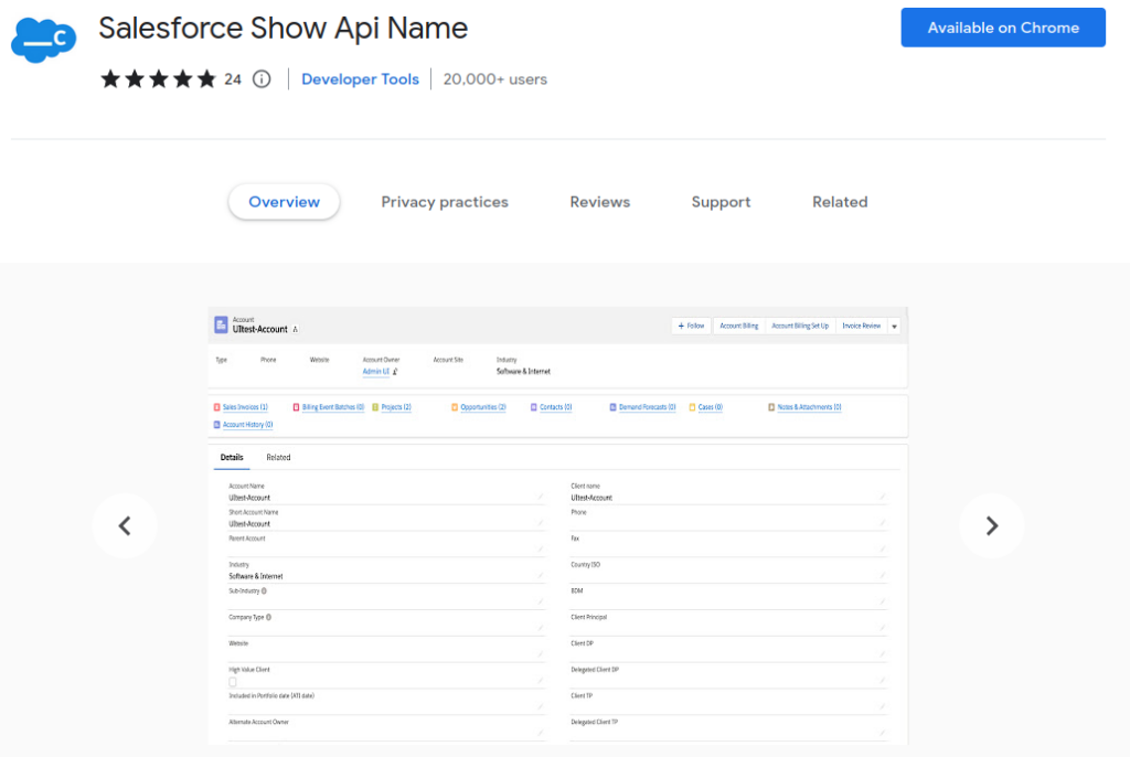 Salesforce chrome extension - Salesforce Show API Names