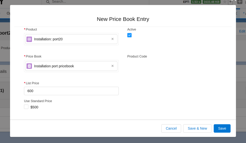Create a price book entry for the product