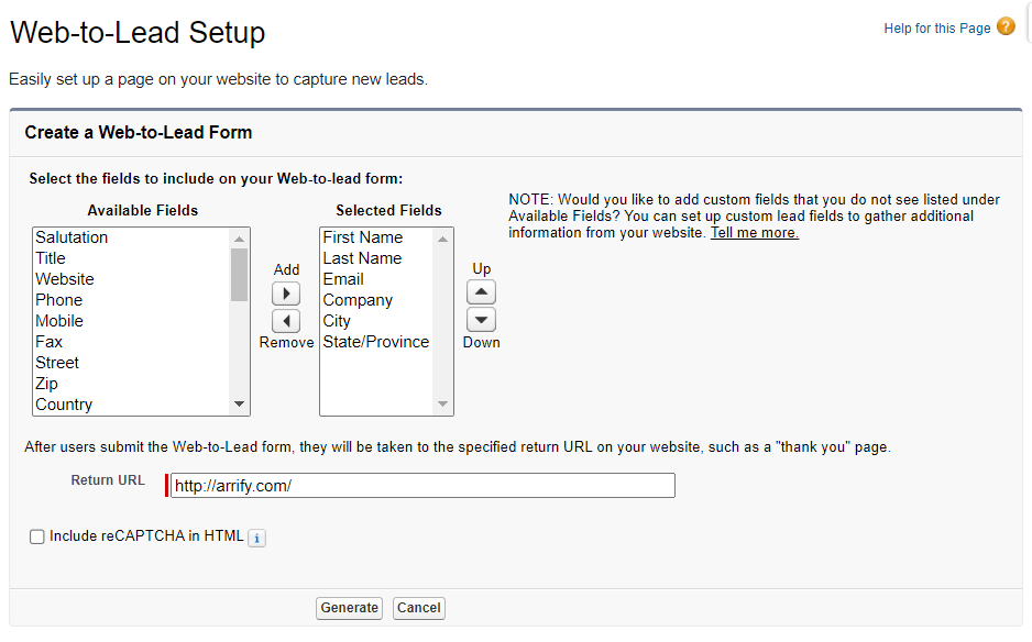 Salesforce form with Web-to-Lead